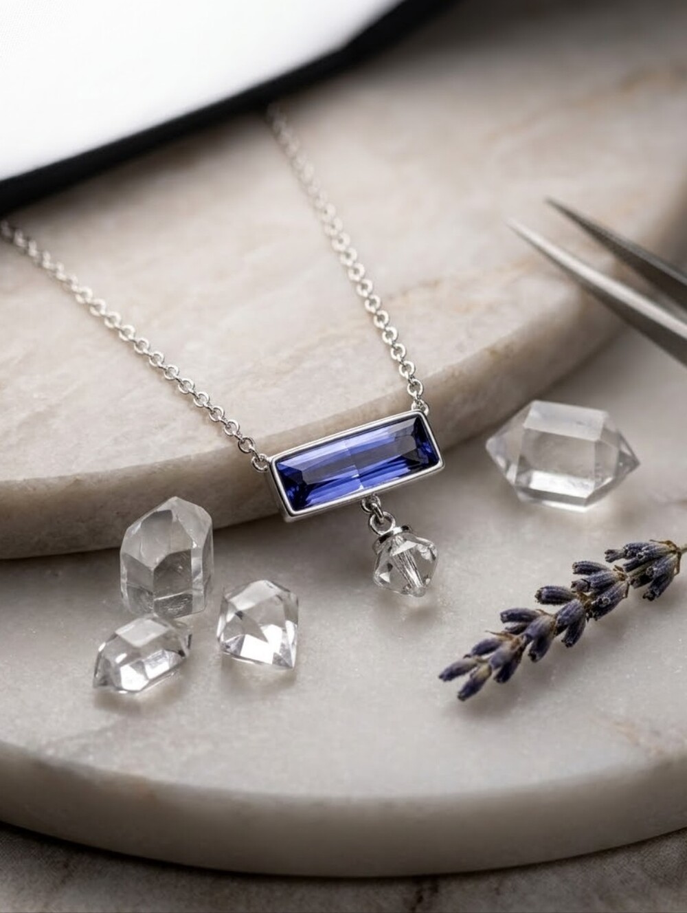 Y2K Vintage Swarovski Crystal Lilac Baguette Necklace Whimsigoth Romantic Grunge
